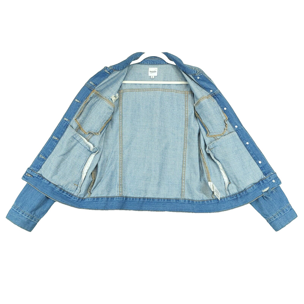 Kensie Embellished Distressed Jean Jacket Women S Denim Blue Long Sleeve - Picture 3 of 13